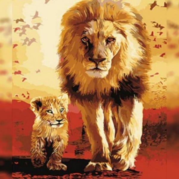 Canvas Baba Oğul Aslan Sayılarla Boyama Seti  Kasnaklı 90 x 110 cm - Image 1