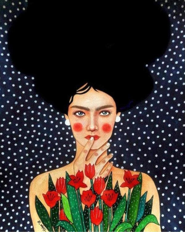Canvas Laleli Kadın Sayılarla Boyama Seti   Kasnaklı 100 x 140 cm - Image 1