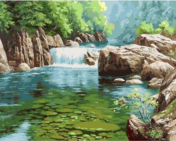 Canvas Şelale Sayılarla Boyama Seti  Kasnaklı 60 x 75 cm - Image 1