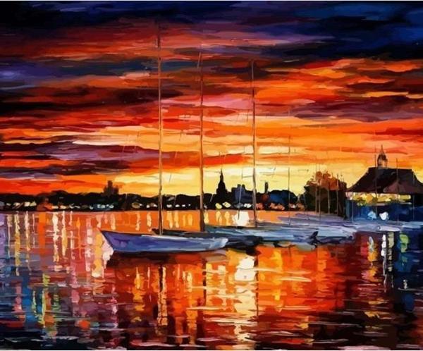 Canvas Teknelerle Günbatımı Sayılarla Boyama Seti  Kasnaklı 100 x 140 cm - Image 1