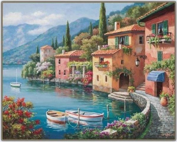 Canvas Sahil Manzarası 2 Sayılarla Boyama Seti  Kasnaklı 100 x 140 cm - Image 1