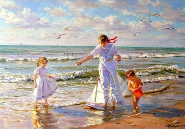 Canvas Sahilde Gezi Sayılarla Boyama Seti  Kasnaklı 90 x 110 cm - Image 1