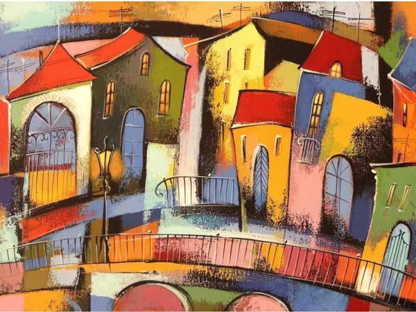 Canvas Renkli Evler 2 Sayılarla Boyama Seti   Kasnaklı 40 x 50 cm - Image 1