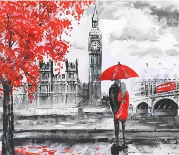 Canvas Sonbahar ve Kırmızı Aşk Sayılarla Boyama Seti  Kasnaklı 70 x 90 cm - Image 1
