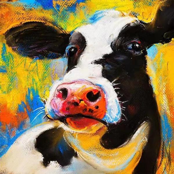 Canvas Sevimli İnek Sayılarla Boyama Seti  Kasnaklı 60 x 75 cm - Image 1