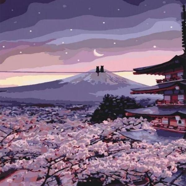 Canvas Romantik Çin Kedileri Sayılarla Boyama Seti  Kasnaklı 60 x 75 cm - Image 1