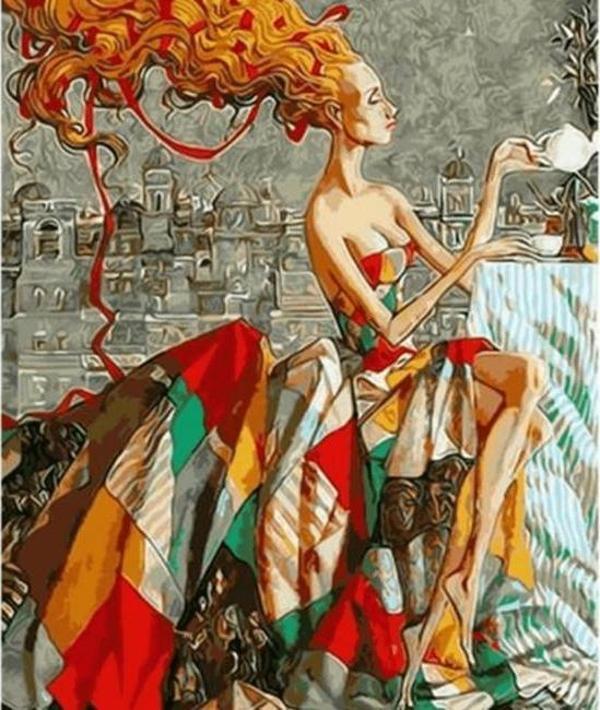 Canvas Renkler ve Kadın Sayılarla Boyama Seti  Kasnaklı 60 x 75 cm - Image 1
