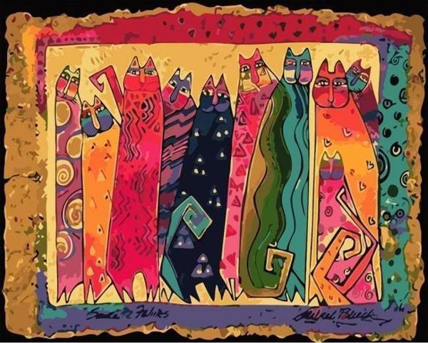 Canvas Renkli Kediler Sayılarla Boyama Seti 2  Kasnaklı 50 x 65 cm - Image 1