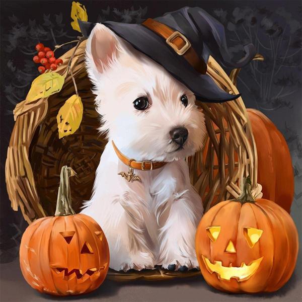 Canvas Cadılar Bayramı Ve Köpek Sayılarla Boyama Seti   Kasnaklı 90 x 110 cm - Image 1