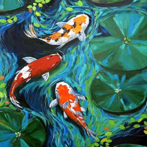 Canvas Renkli Balıklar Sayılarla Boyama Seti  Kasnaklı 70 x 90 cm - Image 1