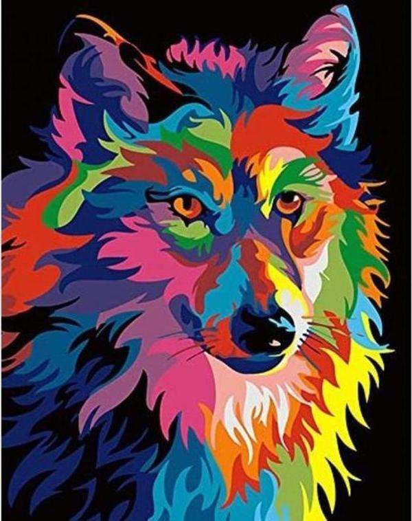Canvas Renkli Kurt Sayılarla Boyama Seti  Kasnaklı 90 x 110 cm - Image 1