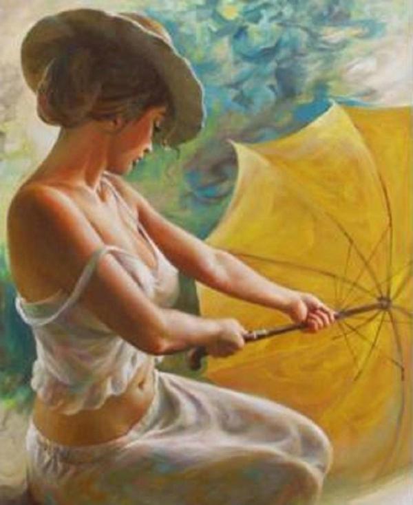 Canvas Sarışemsiyeli Güzel Sayılarla Boyama Seti   Kasnaklı 50 x 65 cm - Image 1
