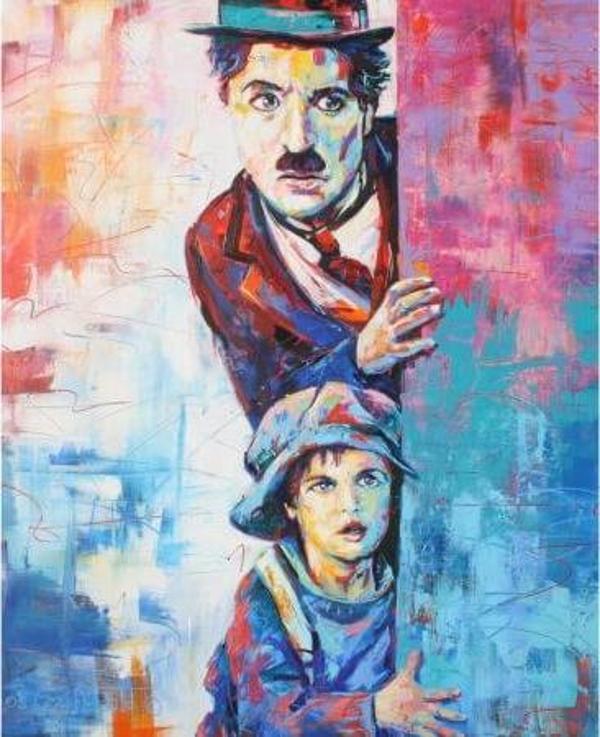 Canvas Charlie Chaplin Efsanesi Sayılarla Boyama Seti  Kasnaklı 70 x 90 cm - Image 1