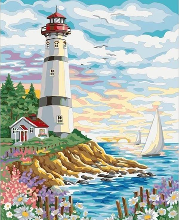 Canvas Yelken ve Fener Sayılarla Boyama Seti  Kasnaklı 90 x 110 cm - Image 1