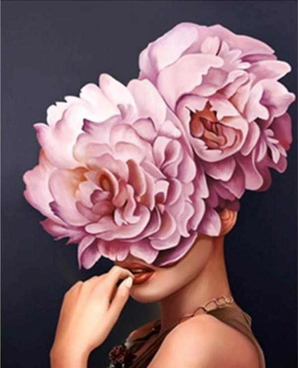 Canvas Çiçek Kadın 10 Renkli Sayılarla Boyama Seti  Kasnaklı 50 x 65 cm - Image 1