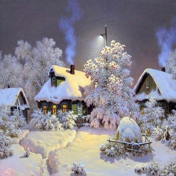 Canvas Kış Gelince Sayılarla Boyama Seti   Kasnaklı 60 x 75 cm - Image 1