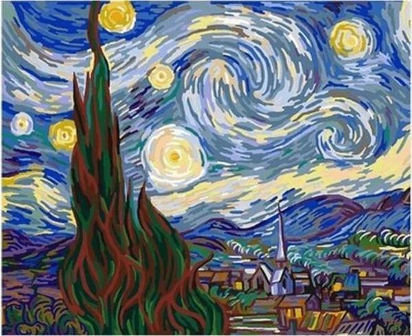 Canvas Van Gogh Yıldızlı Geceler Sayılarla Boyama Seti  Kasnaklı 100 x 140 cm - Image 1