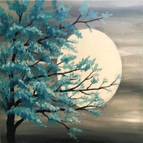 Canvas Dolunay Manzarası Sayılarla Boyama Seti   Kasnaklı 90 x 110 cm - Image 1