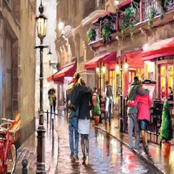 Canvas Aşıklar Sokağı Sayılarla Boyama Seti   Kasnaklı 100 x 140 cm - Image 1