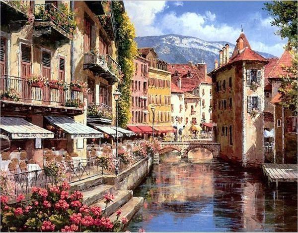 Canvas Venedikte Küçük Kasaba Sayılarla Boyama Seti  Kasnaklı 100 x 140 cm - Image 1