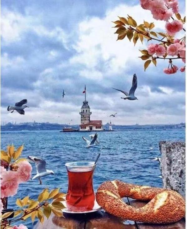 Canvas Üsküdar da Çay Simit Sayılarla Boyama Seti  Kasnaklı 60 x 75 cm - Image 1