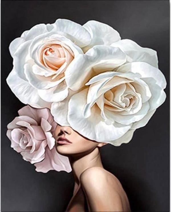 Canvas Çiçek Kadın 7 Renkli Sayılarla Boyama Seti  Kasnaklı 90 x 110 cm - Image 1