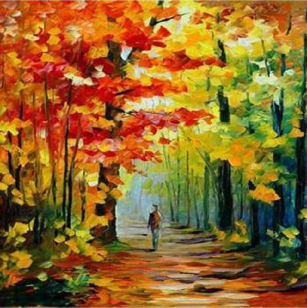 Canvas Sonbahar Ve Renkler Sayılarla Boyama Seti   Kasnaklı 70 x 90 cm - Image 1
