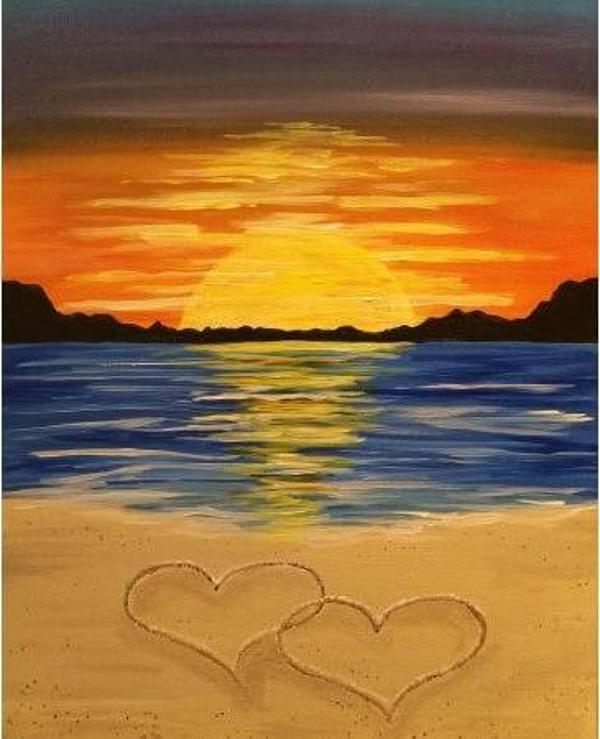Canvas Kumsalda Kalpli Gün Batımı Sayılarla Boyama Seti  Kasnaklı 40 x 50 cm - Image 1