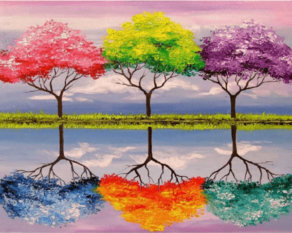 Canvas 6 Ağaç Sayılarla Boyama Seti  Kasnaklı 50 x 65 cm - Image 1