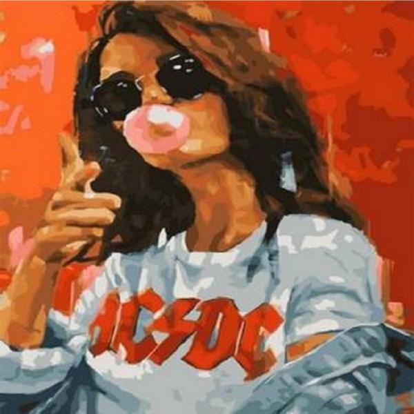 Canvas Rockçı Kız Sayılarla Boyama Seti   Kasnaklı 60 x 75 cm - Image 1