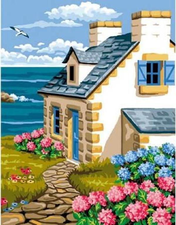 Canvas Sahil Evi Sayılarla Boyama Seti  Kasnaklı 50 x 65 cm - Image 1