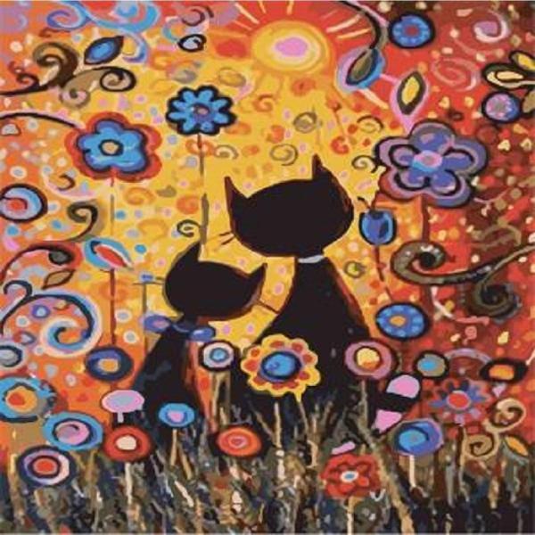 Canvas Kedilerin Rüyası Sayılarla Boyama Seti   Kasnaklı 90 x 110 cm - Image 1