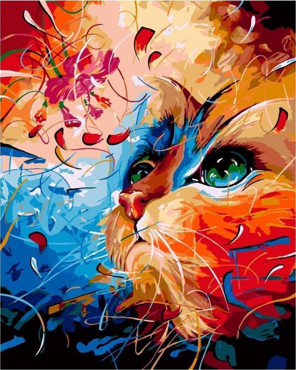 Canvas Kedi Portre 1 Sayılarla Boyama Seti   Kasnaklı 90 x 110 cm - Image 1