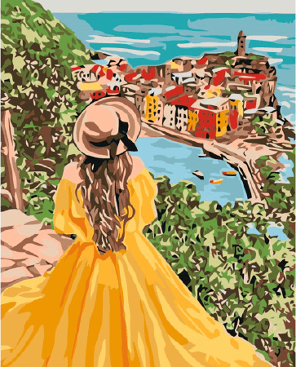 Canvas Sarı Elbiseli Kadın Sayılarla Boyama Seti  Kasnaklı 70 x 90 cm - Image 1