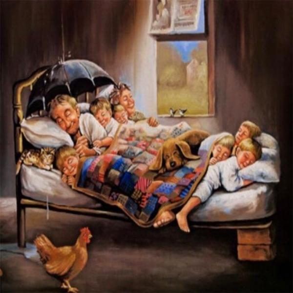 Canvas Mutlu Aile Sayılarla Boyama Seti   Kasnaklı 100 x 140 cm - Image 1
