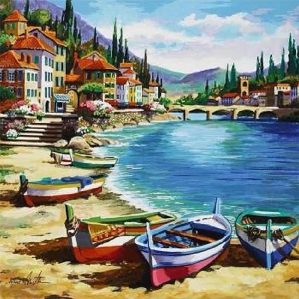 Canvas Köprülü Sahil Köyü Sayılarla Boyama Seti   Kasnaklı 60 x 75 cm - Image 1