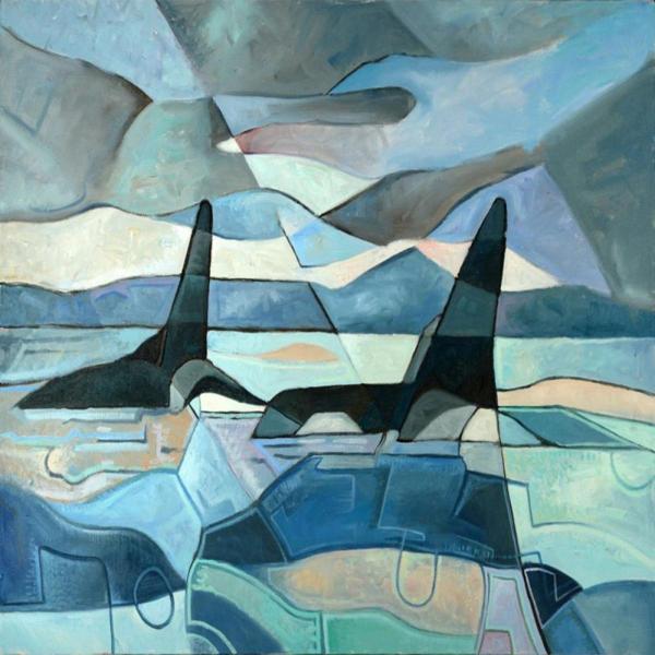 Canvas Soyut Köpek Balıkları Sayılarla Boyama Seti   Kasnaklı 100 x 140 cm - Image 1