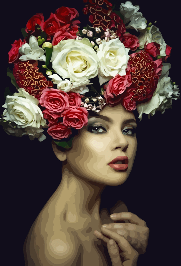 Canvas Kadının Çiçek Duruşu 3 Sayılarla Boyama Seti Kasnaklı 70 x 90 cm - Image 1