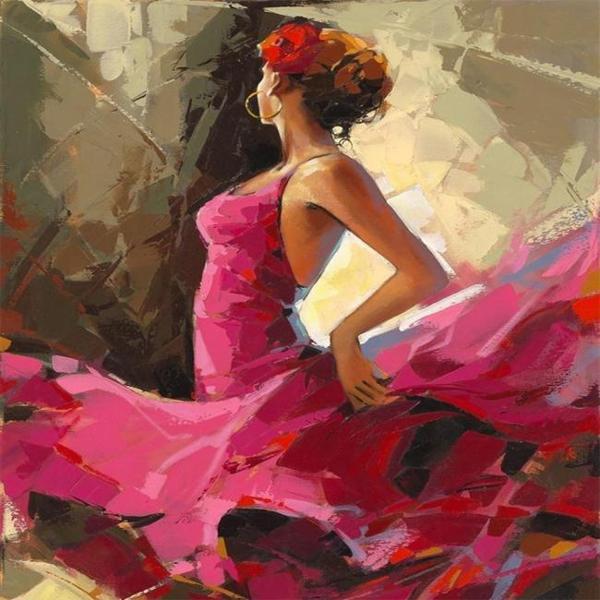 Canvas Pembe Elbiseli Dansçı Sayılarla Boyama Seti   Kasnaklı 90 x 110 cm - Image 1
