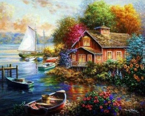 Canvas Hayalimdeki Evim Sayılarla Boyama Seti  Kasnaklı 90 x 110 cm - Image 1