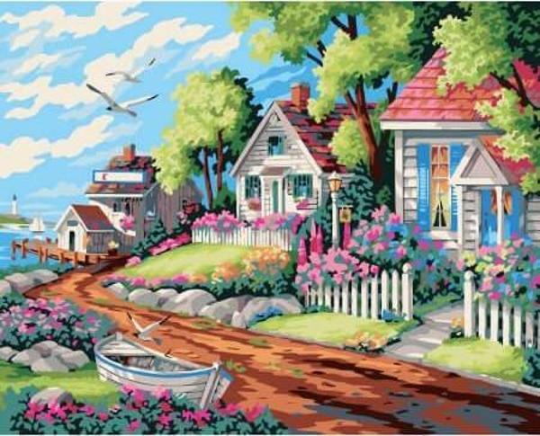 Canvas Köy Evi Sayılarla Boyama Seti  Kasnaklı 50 x 65 cm - Image 1