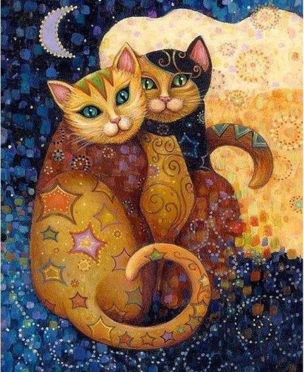 Canvas Gece ve Gündüz Kedilerin Aşkı  Kasnaklı 90 x 110 cm - Image 1