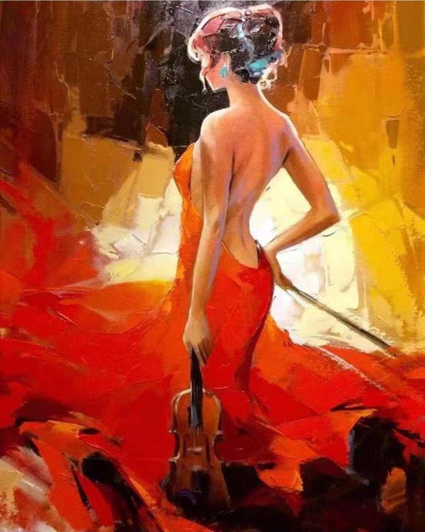 Canvas Zarif Kemancı Sayılarla Boyama Seti   Kasnaklı 100 x 140 cm - Image 1