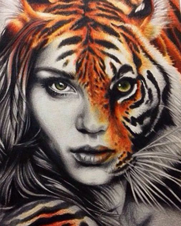 Canvas Kaplan Kadın Sayılarla Boyama Seti  Kasnaklı 50 x 65 cm - Image 1