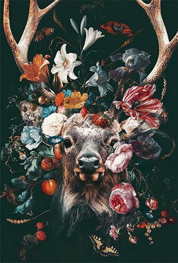 Canvas Geyiğin Çiçekleri Sayılarla Boyama Seti Kasnaklı 90 x 110 cm - Image 1