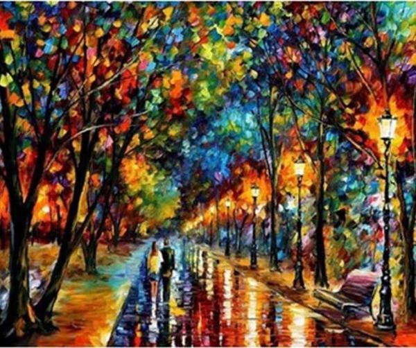 Canvas Renkli Yağmur Sayılarla Boyama Seti  Kasnaklı 50 x 65 cm - Image 1