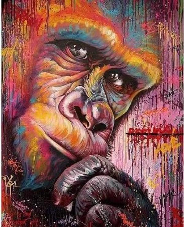 Canvas Düşünen Goril Sayılarla Boyama Seti  Kasnaklı 90 x 110 cm - Image 1