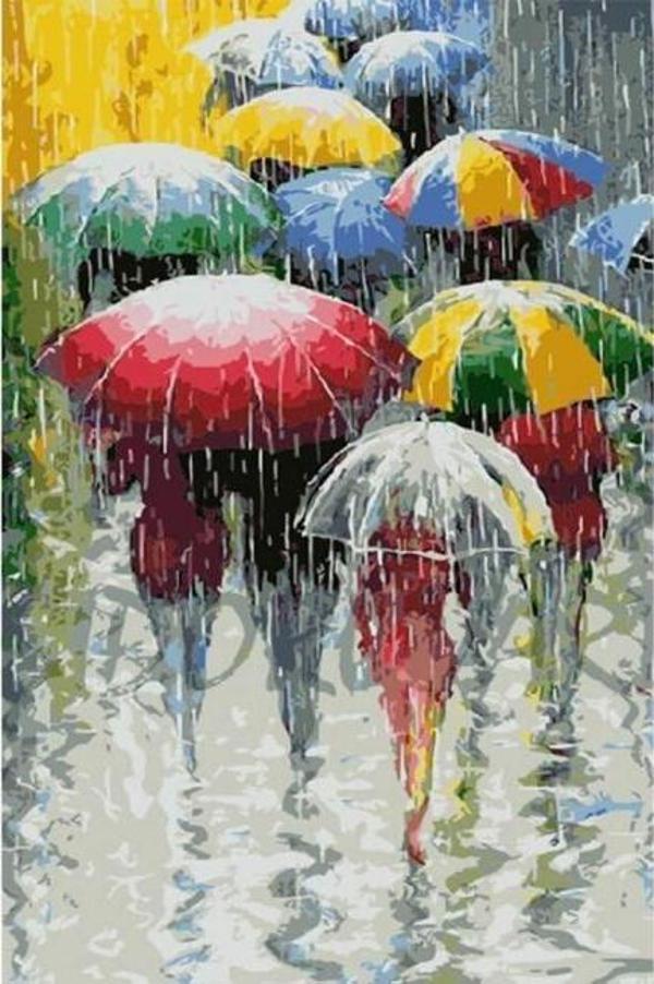 Canvas Yağmur Telaşı Sayılarla Boyama Seti  Kasnaklı 40 x 50 cm - Image 1