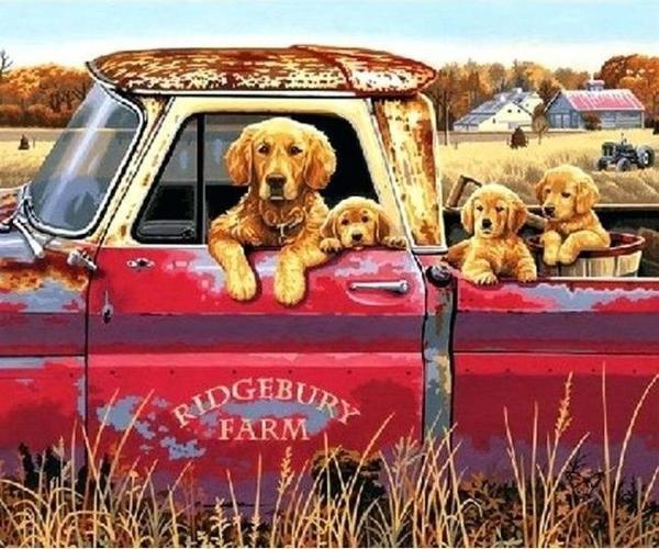 Canvas Yavru Köpekler Kamyonette Sayılarla Boyama Seti  Kasnaklı 40 x 50 cm - Image 1