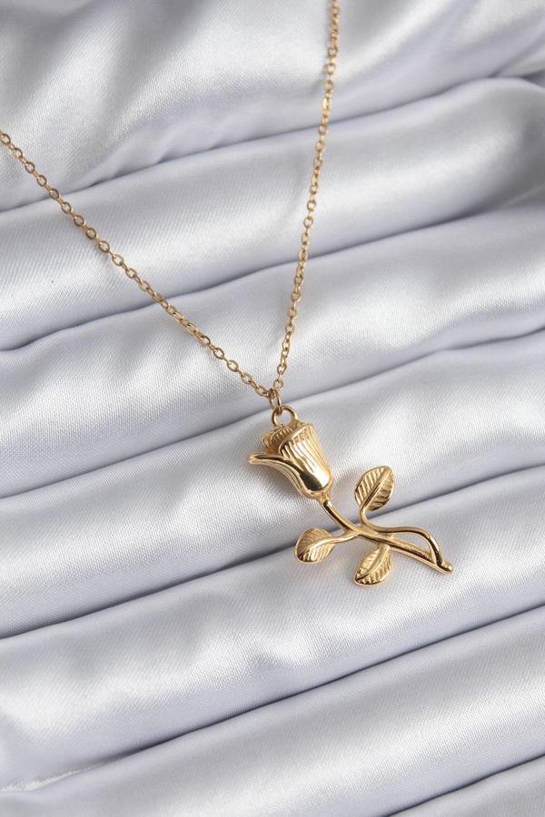316L Çelik Gold Renk Gül Model Kadın Kolye - Image 1